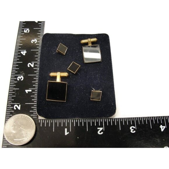 David Donahue Cufflinks Black Onyx Gold Tone Shirt Button Set Formal Tux Vintage - Picture 5 of 16